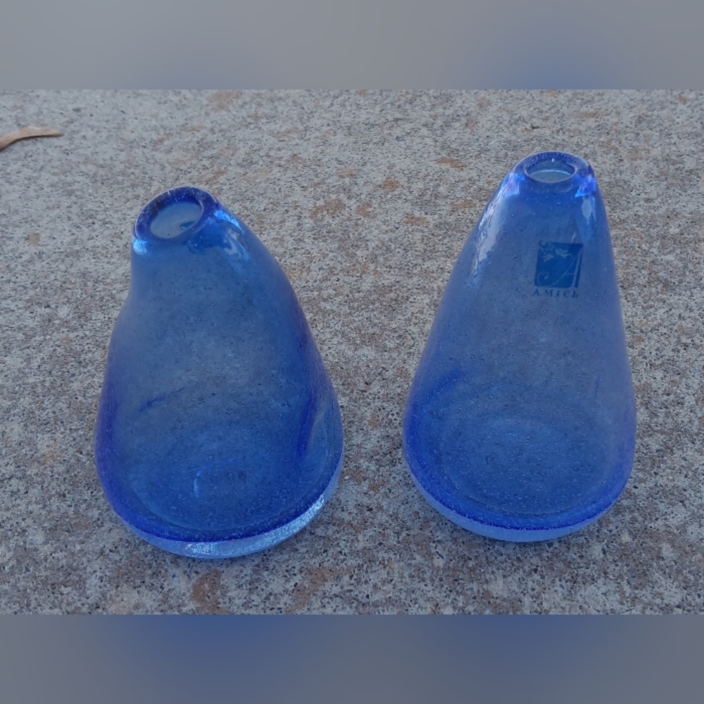 Amici Handmade Blue Bubbled Art Vase Set Of 2